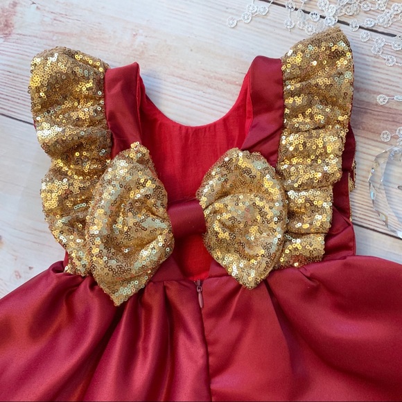 Boutique Girls Red Satin & Gold Sequin Dress - Picture 5 of 5